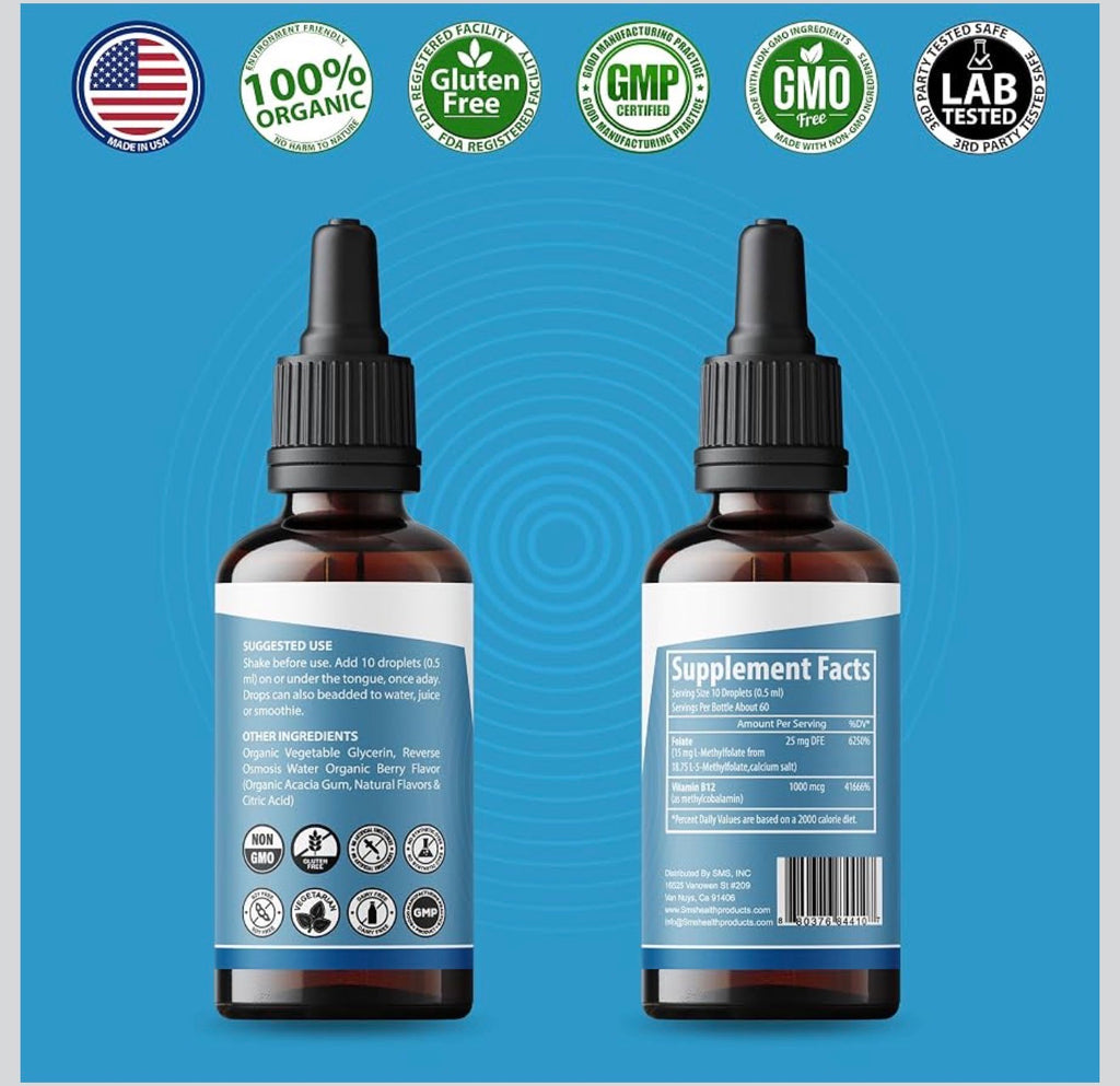 SMS  L Methyl Folate 15Mg plus Methyl B12 Cofactor – Organic, Berry Flavour