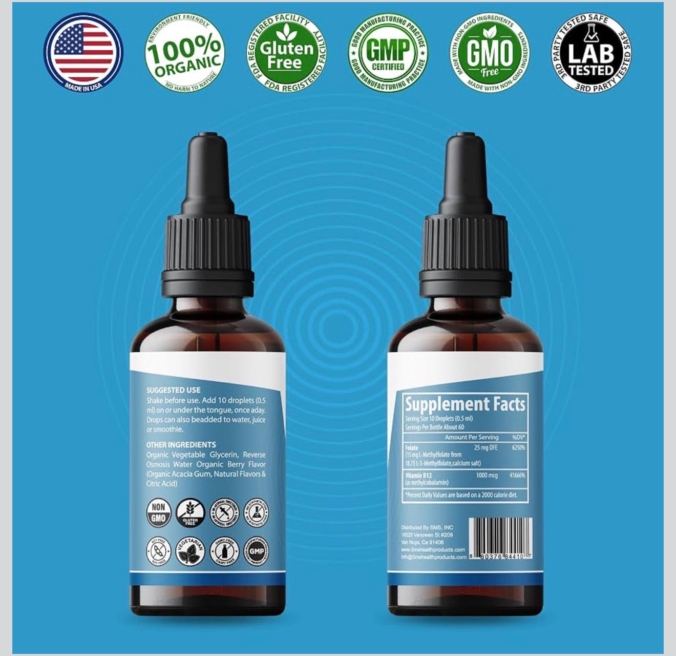 SMS  L Methyl Folate 15Mg plus Methyl B12 Cofactor – Organic, Berry Flavour