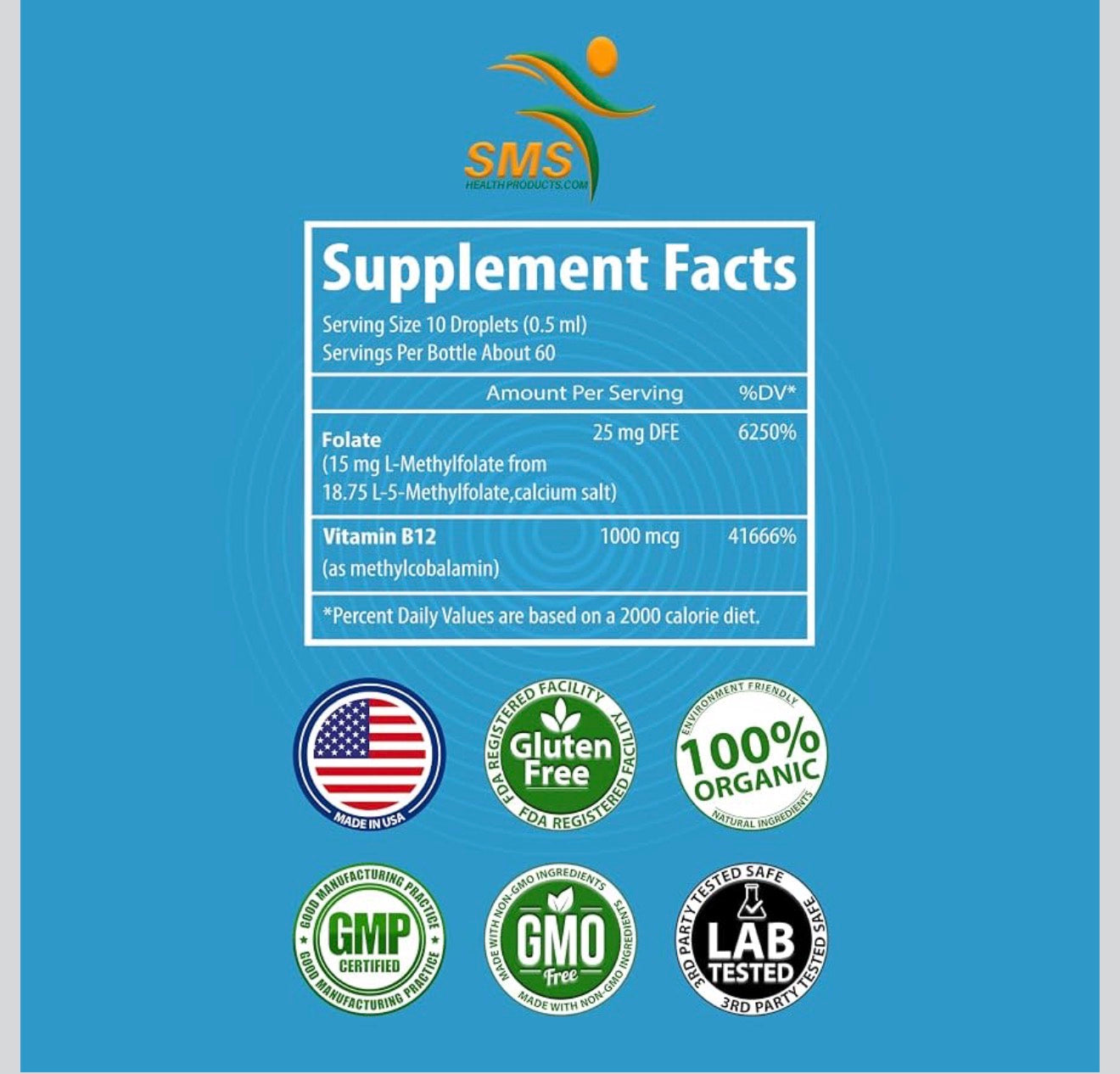 SMS  L Methyl Folate 15Mg plus Methyl B12 Cofactor – Organic, Berry Flavour